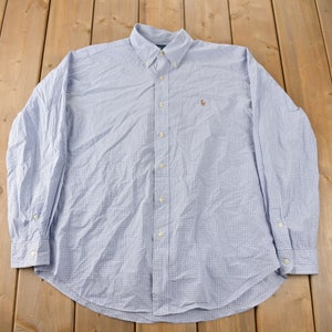 Vintage 1990s Ralph Lauren Plaid Button Up Classic Fit Dress Shirt Size L