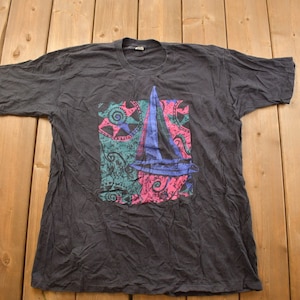 Vintage 1990s Abstract Sailing Theme Graphic T Shirt / Vintage T Shirt / Streetwear / Graphic Tee / Single Stitch / Made In USA