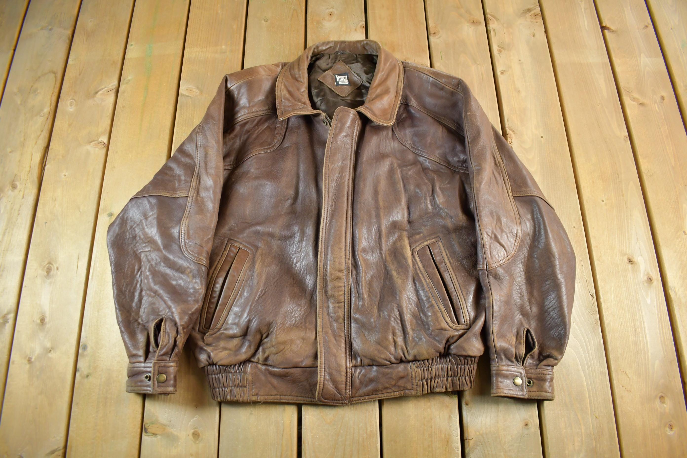 Vintage 1990s Greg Bell Leather Flight Bomber Jacket Men's XL