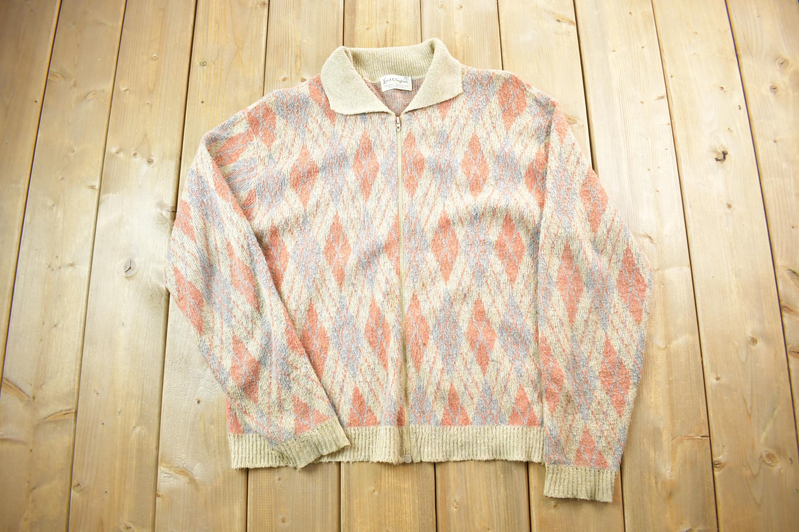 Vintage 1970s Lord Clayton Fill Zip Knit Collared Sweater / 70s 