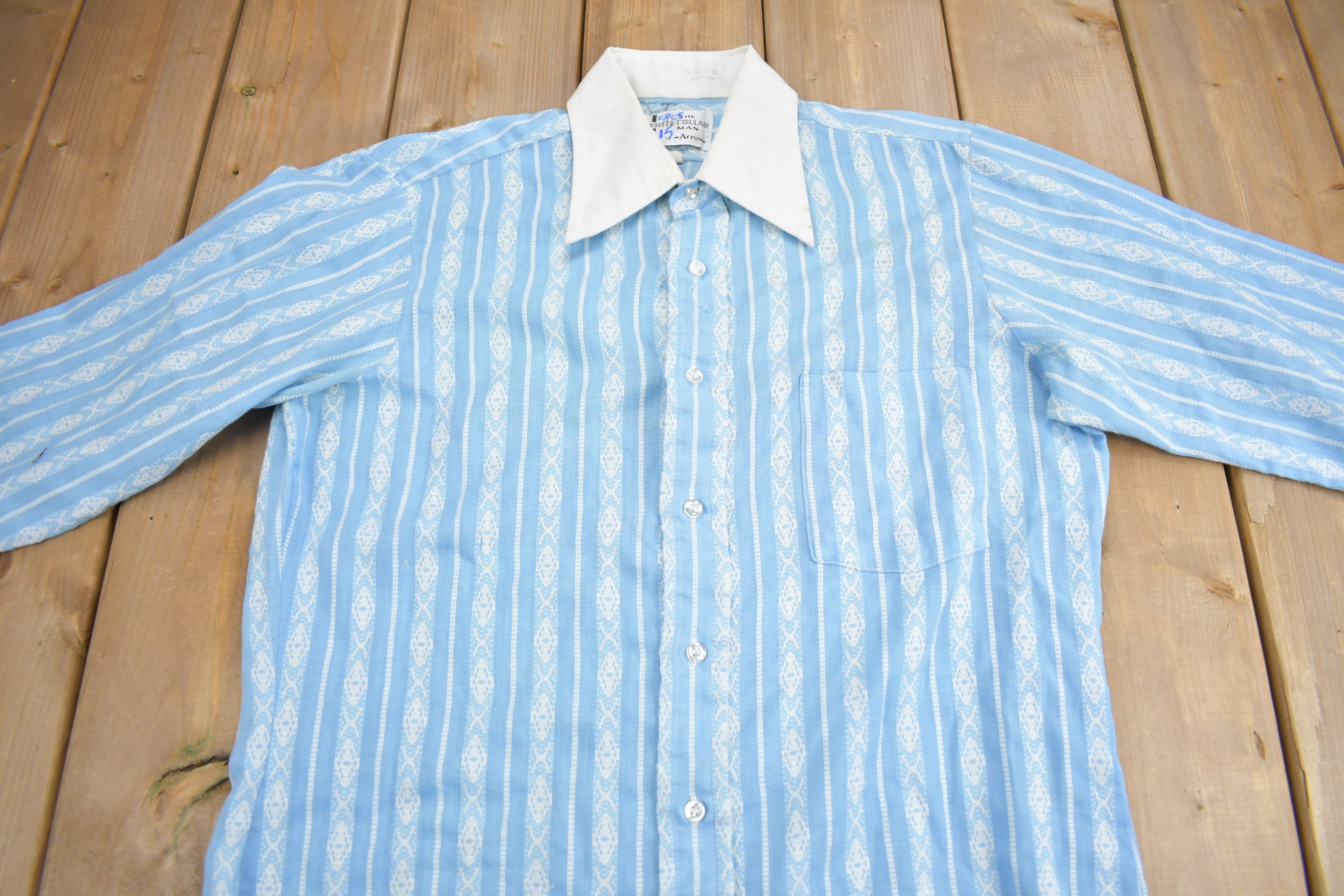 Vintage Arrow Shirt Adult 17.5 Extra Large XL Blue Leisure