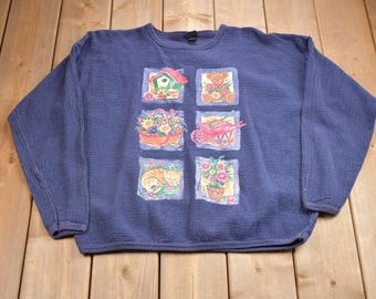Vintage 1990s Chic Cute Teddy Bear Graphic Crewneck / 90s Crewneck / Nature / Teddy Bear Graphic / Grandma Sweatshirt / Made In USA