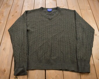 Vintage 1990s Pendleton 100% Lambswool Cable Knitted Crewneck Sweater / Vintage 90s Crewneck / Sweatshirt / Abstract Pattern