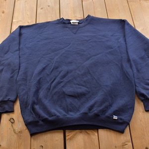 Vintage 1990s Discus Athletic Blank Navy Blue Crewneck Sweatshirt / 90s Crewneck / Made In USA / Essential / Streetwear / 90s Blank / Discus