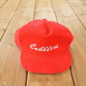 Vintage 1980s Cobblers Embroidered Corduroy Strap Back Hat / OSFA / 90s Hat /