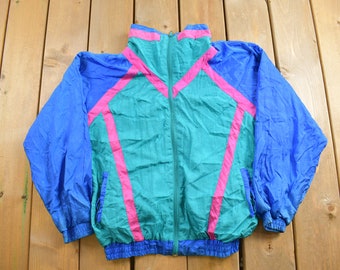 Vintage 1990s Rock Caluals Creek Color Block Windbreaker Jacket / Colorful / Athletic Spring Summer Sportswear / Streetwear / Athleisure