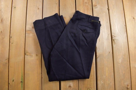 【50s】Vintage Wool 2tuck Trousers Navy Vintage 1950 Wool Navy Blue Trousers / True Vintage