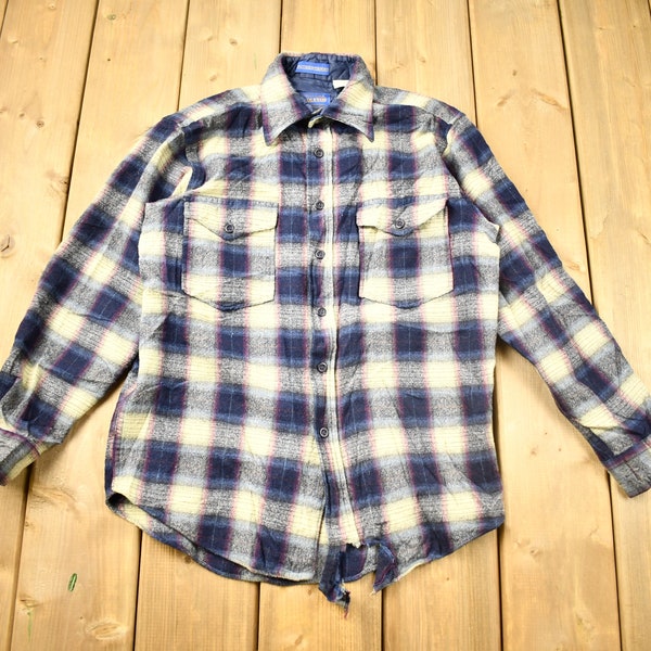 Vintage 1980s Pendleton Outdoorsman Plaid Button Up Shirt / 100% Virgin Wool / Distressed / Outdoor / Casual Wear / Made In USA / Flannel