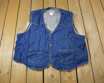 Vintage 1980s Saddle King Western Denim Vest Made In USA