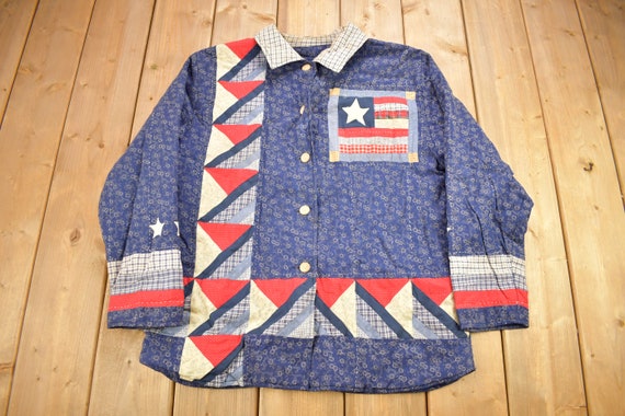 Vintage 1990s Abstract Patchwork Button Up Shirt … - image 1