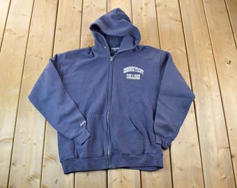 Vintage 1990s Connecticut College Jansport Collegiate Zip Up Hoodie / Embroidered / NCAA Sweatshirt / Sportswear / Americana