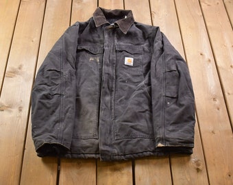 Vintage 1990s Carhartt Mens Nylon Quilt Lined Sandstone Traditional Coat  / Workwear / Streetwear / 1990 / Distressed Jacket / Outdoor Wear