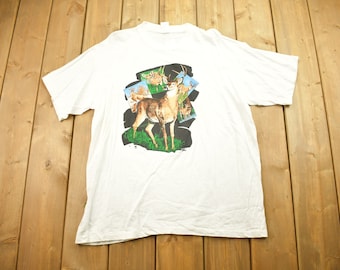 Vintage jaren 1990 wild herten thema grafisch shirt heren XL / vintage dieren T-shirt / wildernis afbeelding / jacht / jaren 90 / streetwear / buitenmens