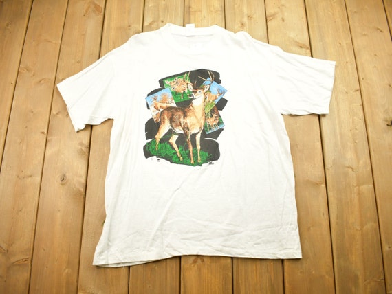Vintage 1990s Wild Deer Theme Graphic Shirt Mens XL / Vintage Animal T-Shirt / Wilderness Graphic / Hunting / 90s / Streetwear / Outdoorsman