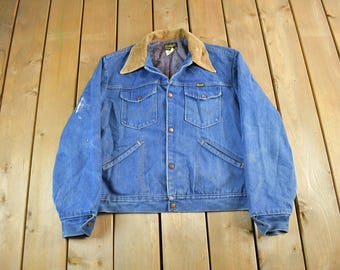 Vintage 1980s Wrangler Western Wear Blanket Lined Denim Jean Jacket Men's 44 / Vintage Denim / Vintage Western Wear / Distressed