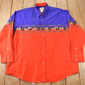Vintage 1990s Ash Creek South Western Style Pearl Snap Button Up Rodeo Shirt Size XL