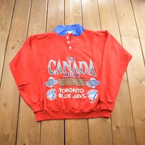 Vintage 1990s Toronto Blue Jays MLB Baseball Collared Sweatshirt Made In Canada