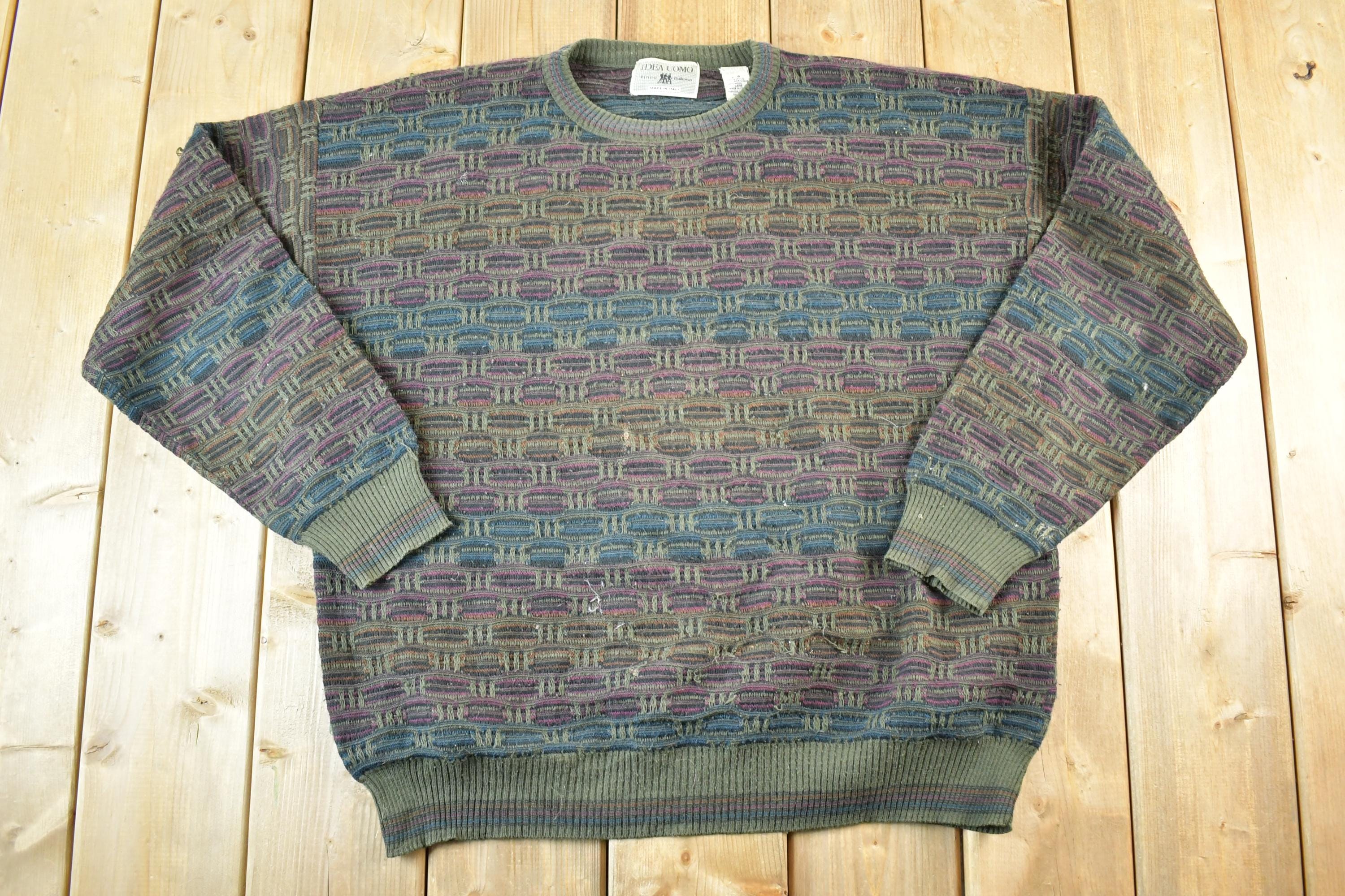 Vintage 1990s Idea Uomo Wool Knit Sweater Mens L / Made in Italy 