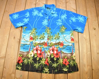 1990s Vintage Hawaii Hemd komplett bedruckt / 90er Jahre Hawaiihemd / Boho / Boho / Hippie / Boho / Hawaii Hemd