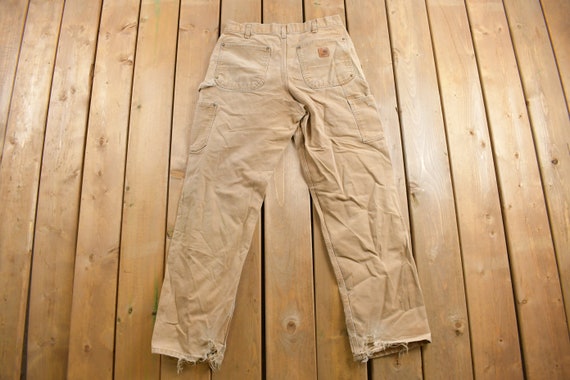 Vintage 1990s Carhartt Beige Double Knee Work Pants Size 33 X 30
