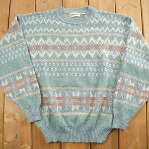 Vintage 1990s St John&#39;s Bay Pattern Knit Crewneck Sweater / Vintage 90s Crewneck / All Over Pattern / Colorful Sweatshirt / Abstract Pattern