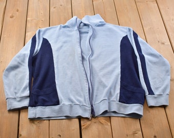 Vintage 1990s Blank Blue Colour Block Zip Up Sweatshirt / 90s Sweatshirt / Track Jacket / Essential / Sportswear / Warm Up Sweater