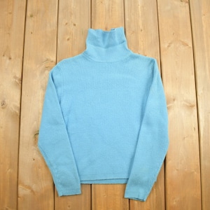 Vintage 1990s Tribeca Knitted Blank Blue Turtleneck Sweater / Vintage 90s Turtleneck / Vintage Blanks / Colorful / Sweatshirt /