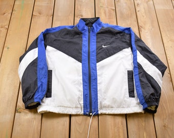 Vintage 1990s Kids Nike Full Zip Embroidered Swoosh Windbreaker Jacket / 90s Nike / Athletic Spring Summer Sportswear / Streetwear