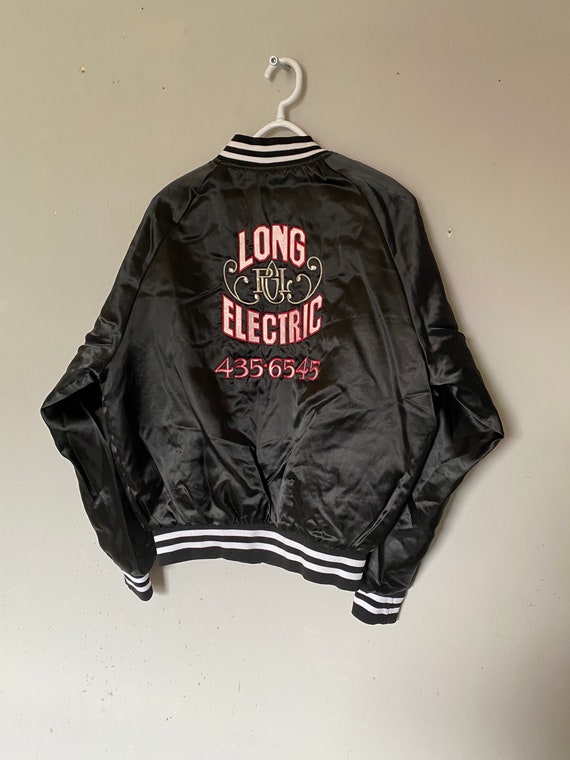 Johnny Cash Jacket Stadium Satin Bomber Jacket 80s Black Band Tour Jacket Embroidered Jacket 1980s Vintage Snap Up Large