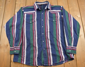 Vintage 1990s Vertical Stripe Osh Kosh Button Up Shirt / 1990s Button Up / Vintage Flannel / Basic Button Up / Osh Kosh Button Up