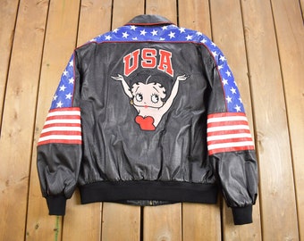 Vintage 1990s Betty Boop Leather Varsity Jacket / American Vintage 1990s Betty Boop Leather Varsity Jacket / American