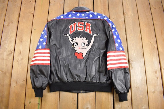 Vintage 1990s Betty Boop Leather Varsity Jacket / American Vintage 1990s Betty Boop Leather Varsity Jacket / American