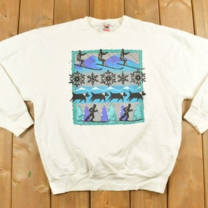 Vintage 1990s Snow Themed Winter Crewneck / Nature Print / Vintage Sweatshirt / Wilderness / Pullover Sweatshirt / Skiing / Winter Sports
