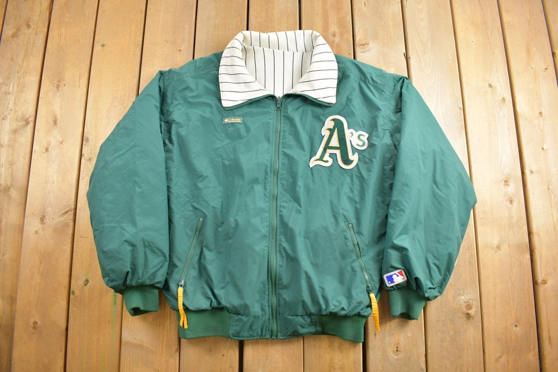 Vintage Oakland A's Jersey XL Green Striped Chalk Line USA Elephant Cotton