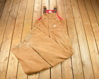 Vintage 1990s Carhartt Double Knee Distressed Canvas Zip Overalls Size 40 x 26 / Made in USA / Utility Overalls / Vintage Workwear