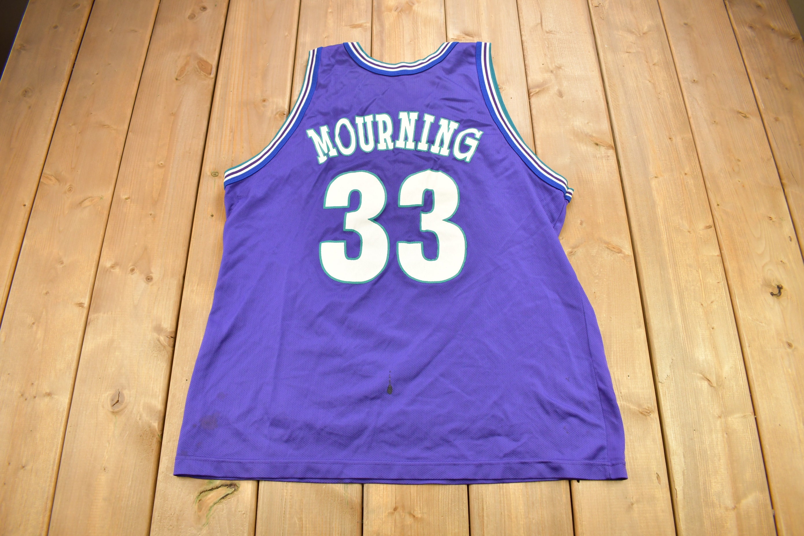 Size 44 Vintage 90s Champion A. Mourning 33 Charlotte Hornets