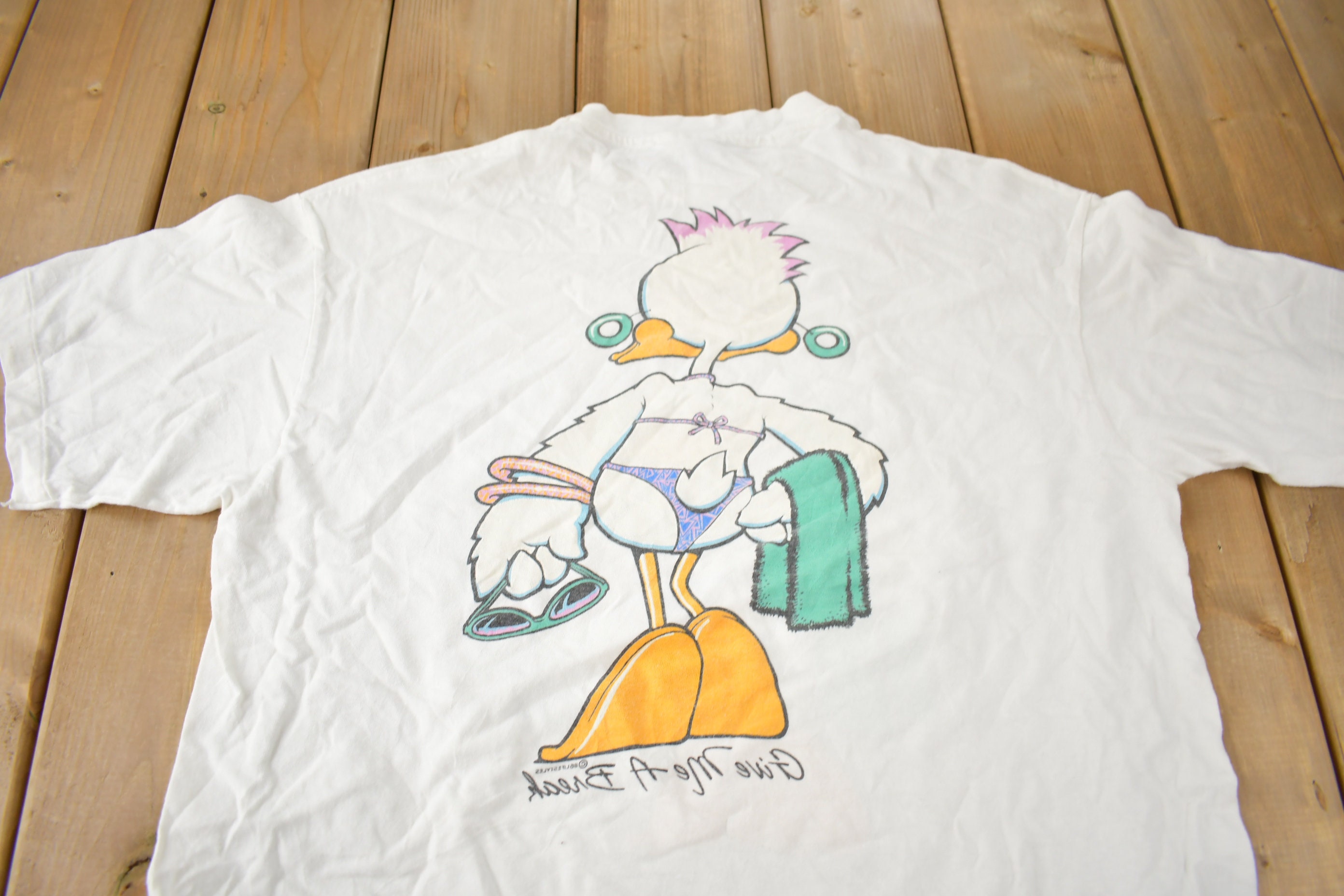 Vintage 1988 Funny Duck Theme Single Stitch Graphic T Shirt Made