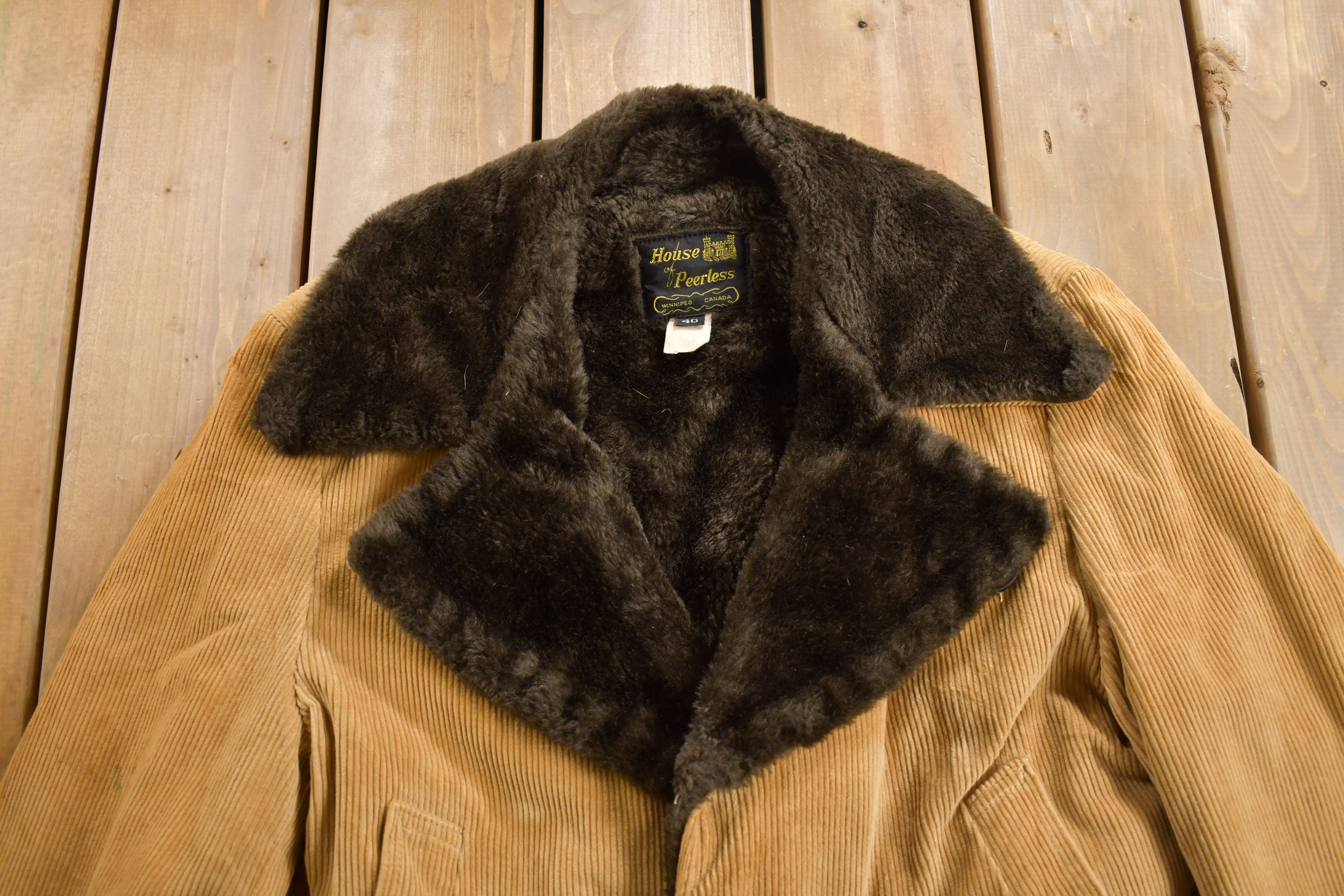Vintage 1980s House of Peerless Faux Fur Lined Corduroy Coat