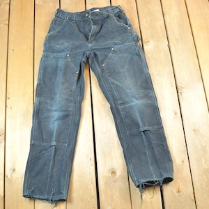 Vintage 1990s Carhartt Double Knee Denim Work Jeans Size 30 x 30 Made In USA / 90s Carpenter Distressed Carhartt / Vintage Workwear