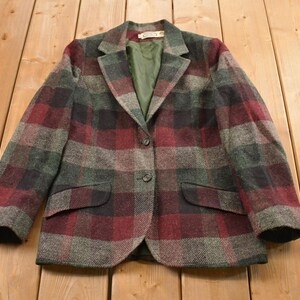 Chaqueta tipo blazer de lana a cuadros con botones, estilo vintage de los años 70, marca The Villager, para mujer, talla M / Chaqueta de lana / Estilo preppy / Estampado a cuadros