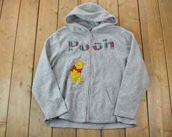Vintage 1990s Pooh Bear Full Zip Fleece Disney Hoodie / Vintage Sweatshirt / Vintage Disney / Mickey / Embroidered / Made In USA
