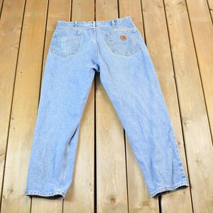 Vintage 1990s Carhartt Denim Work Jeans Size 36 x 30 / 90s Carpenter Pants / Made In USA / Distressed Carhartt / Vintage Workwear