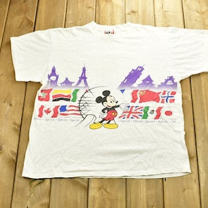 ヴィンテージ 90年代 ディズニー デザイン エプコット カートゥーン Tシャツ / ミッキーマウス / 90年代 グラフィック Tシャツ / ラップアラウンドプリント / アメリカ製 / シングルステッチ