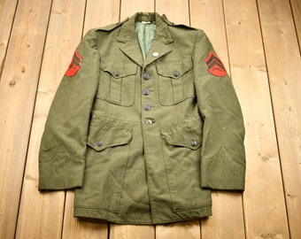 Vintage 1982 Army Military Button Up Blazer Jacket /  Army Green / Vintage Army / Streetwear Fashion / Army Jacket / Patchwork / 37
