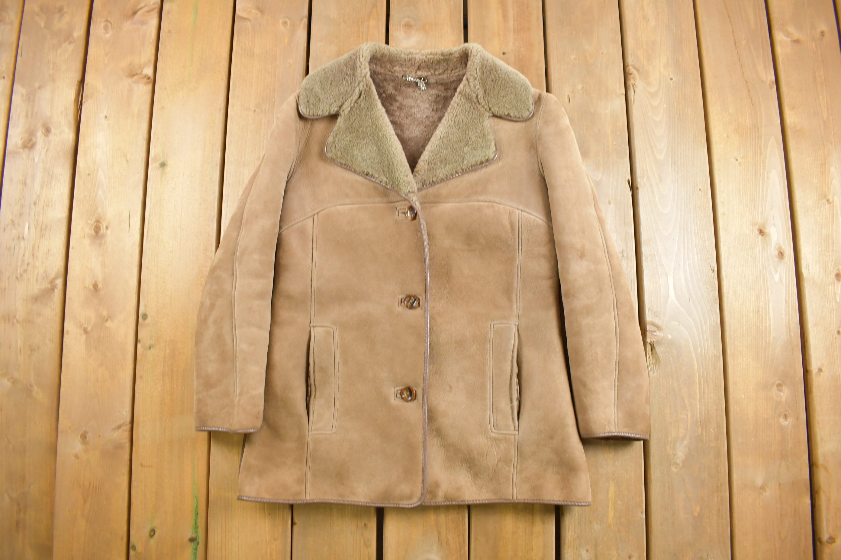 Vintage 1980s Morlands Lambskin Sheerling Leather Jacket Button