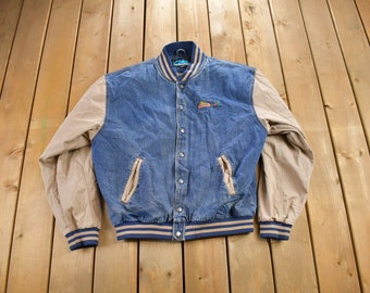 Vintage Tri-Mountain Two-Tone Denim Varsity Jacket Size L | eBay