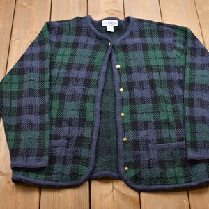 Vintage 1990s Croft & Barrow Plaid Knitted Sweater / Vintage 90s Cardigan / Pattern Sweater / Outdoor / Hand Knit  / Croft Barrow Cardigan