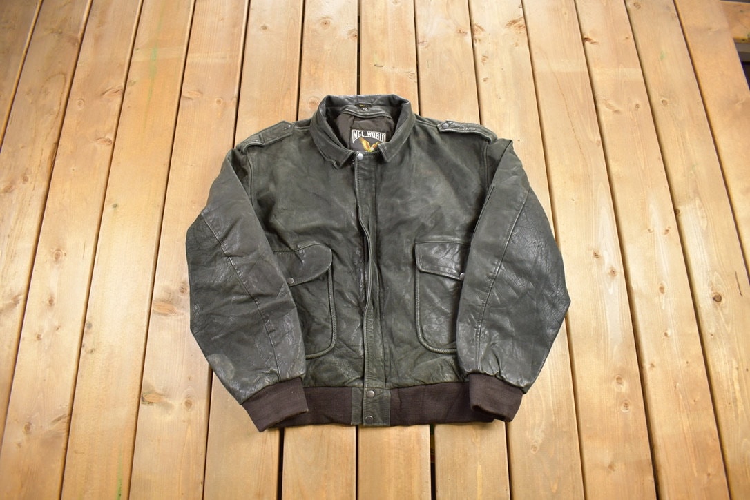 Vintage 1990s MGL World Leather Flight Jacket / Fall Vintage 1990s MGL World Leather Flight Jacket / Fall
