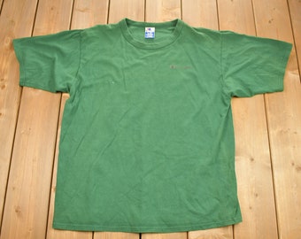 Vintage 1990s Champion Green Small Logo T-Shirt / 90s / Streetwear / Heavy Weight / Vintage Champion / Blank Tee