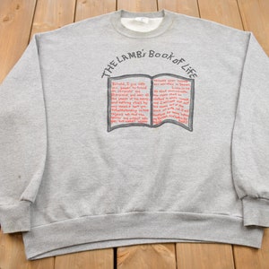 Vintage 1990s The Lamb&#39;s Book Of Life Crewneck Sweatshirt / 90s Crewneck / Small Stains / Made In USA / Streetwear / 90s / Catholic